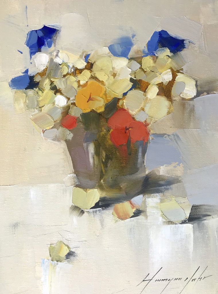 Vase of Pansies, Original oil Painting by Palette Knife, Handmade artwork        